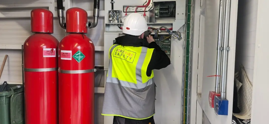 A Surefire Safety engineer commissioning a gas suppression system